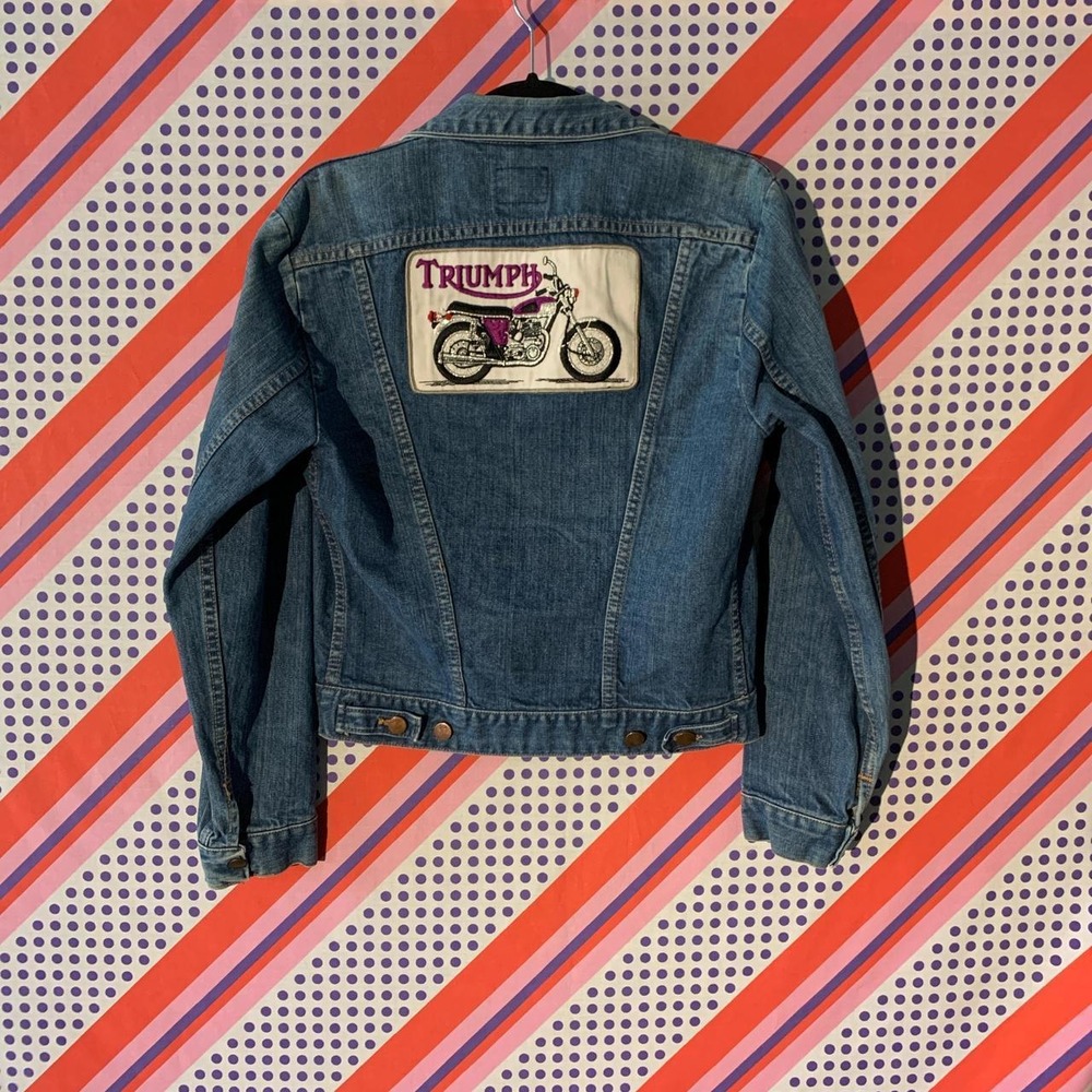 Vintage 70s Wrangler Triumph Motorcycle Denim Jacket Blue Womens Medium 38